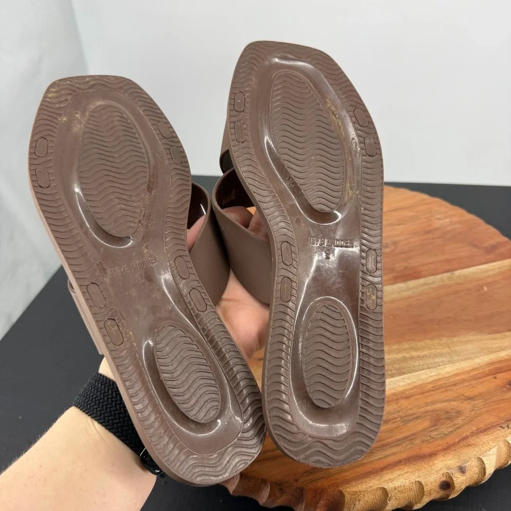 Steve Madden Horizon slide‎ sandals crisscross straps flat sole sz 9 brown